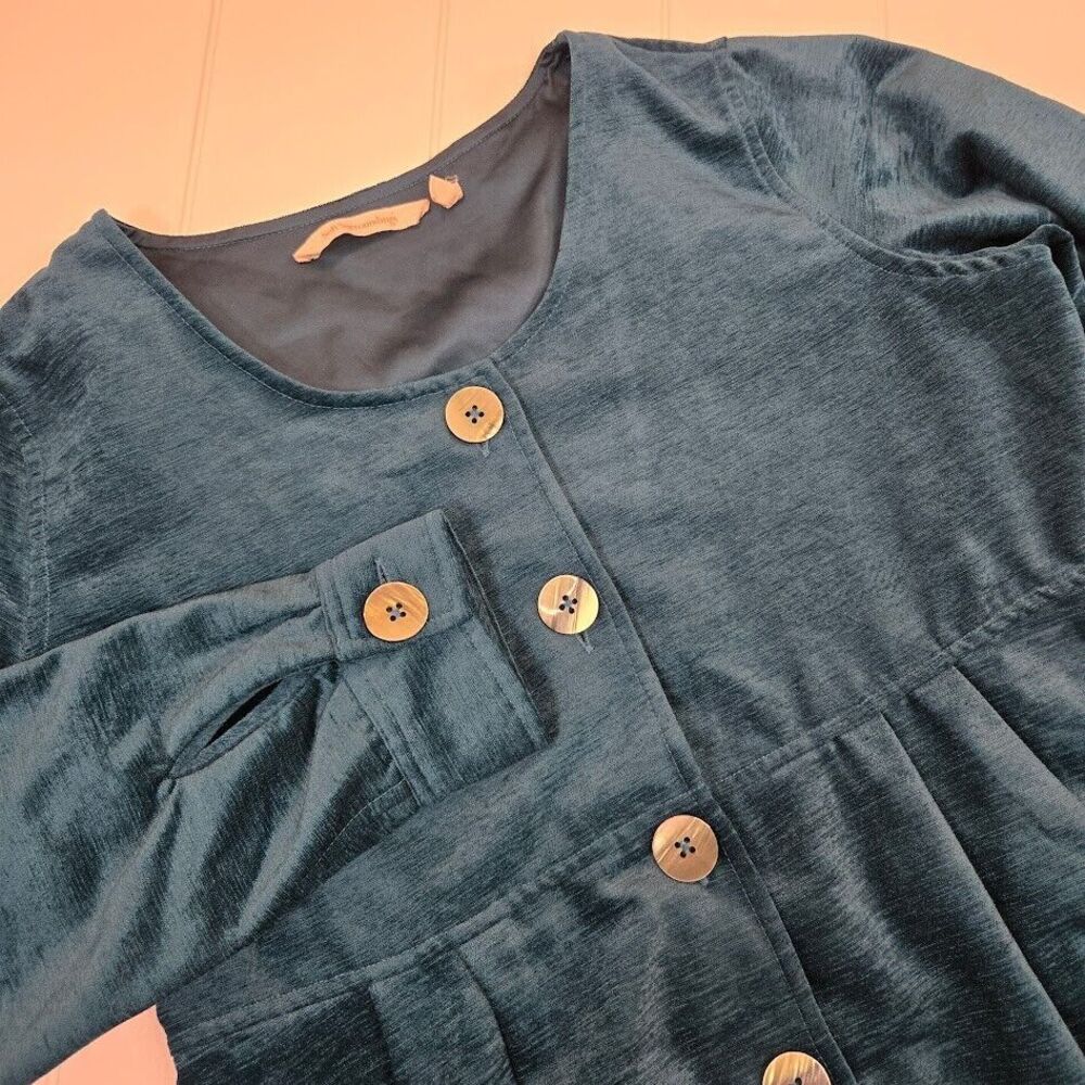 Soft Surroundings Fiona Tunic‎ Shirt Jacket Peacock Blue Velvet Size S Button Up